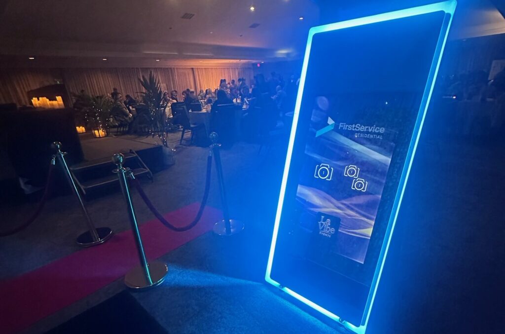 A stylish luxury photo booth setup with elegant decor, perfect for luxury photo booth experiences Jacksonville.